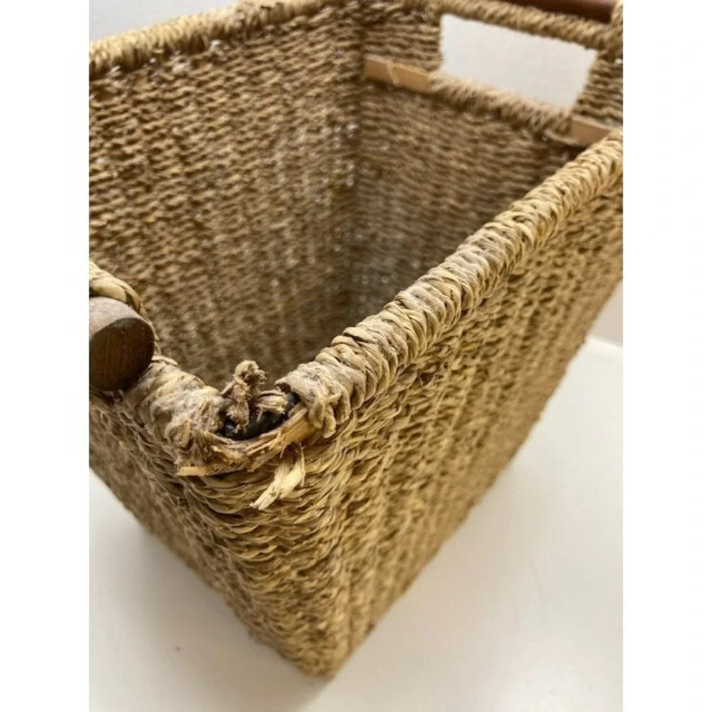 Vintage Rush Weave Waste Paper Basket - Boho Natural 11.5in‎ 1970s